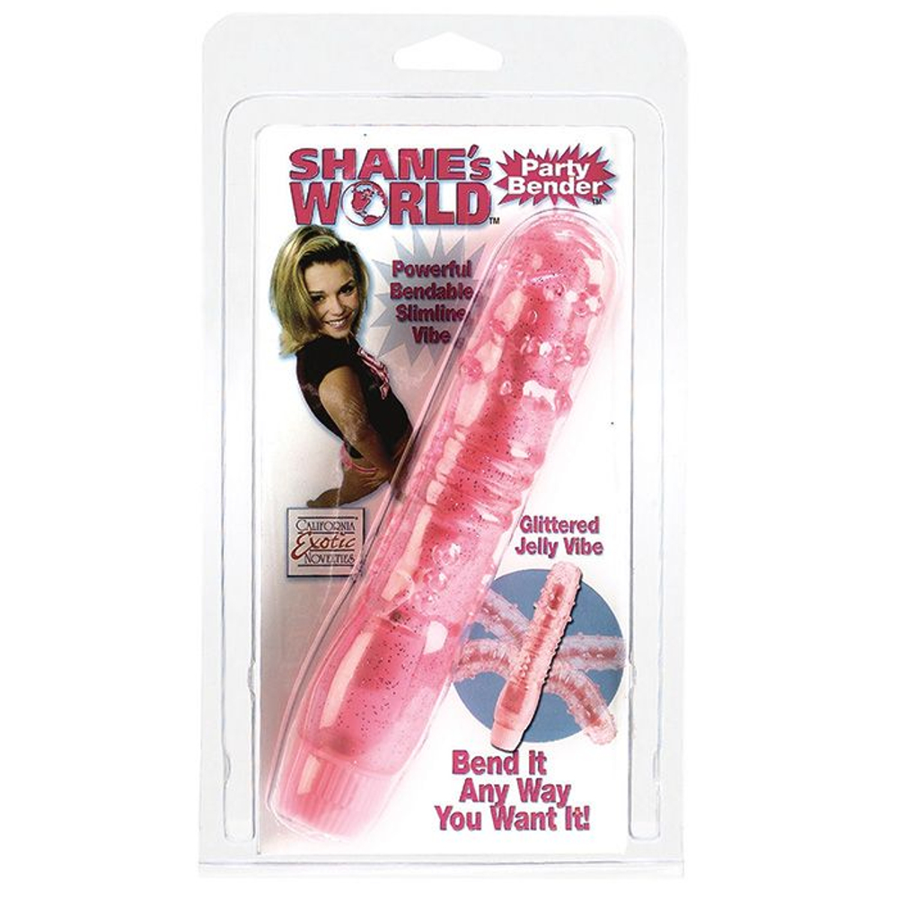 Розовый вибратор с хребтом и блёстками PARTY BENDER - 15,5 см. (Цвет: розовый)