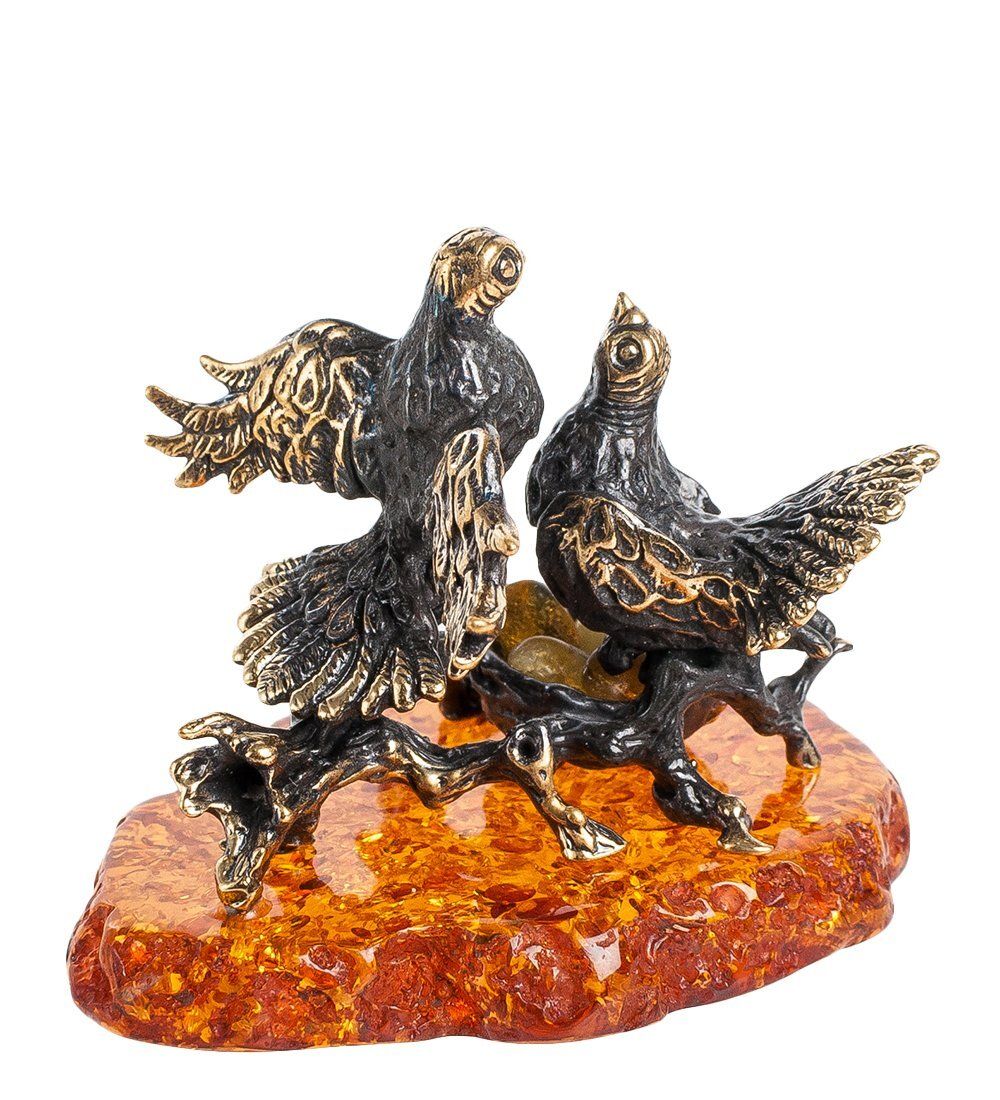 Народные промыслы AM-1257 Фигурка «Голубки на гнезде» (латунь, янтарь)