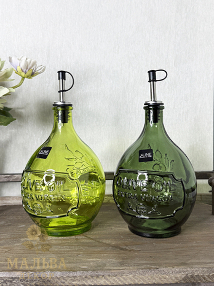 Декоративные бутылки для масла 2 штуки "Олива" зелёные с дозатором от J-LINE