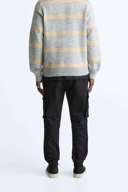 ZARA БРЮКИ КАРГО, ЧЕРНЫЙ