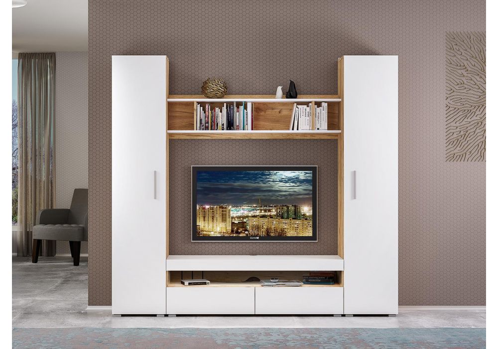 Гостиная Альба дуб золотой (craft) / белый премиум комплектация 2