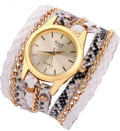 Часы наручные кварцевые на кожаном ремешке, золотистый/белый W0122420-04