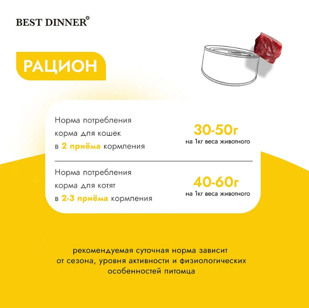 Влажный холистик корм для кошек и котят с чувствительным пищеварением Best Dinner High Premium 0,1кг натуральная курица. 12 упаковок