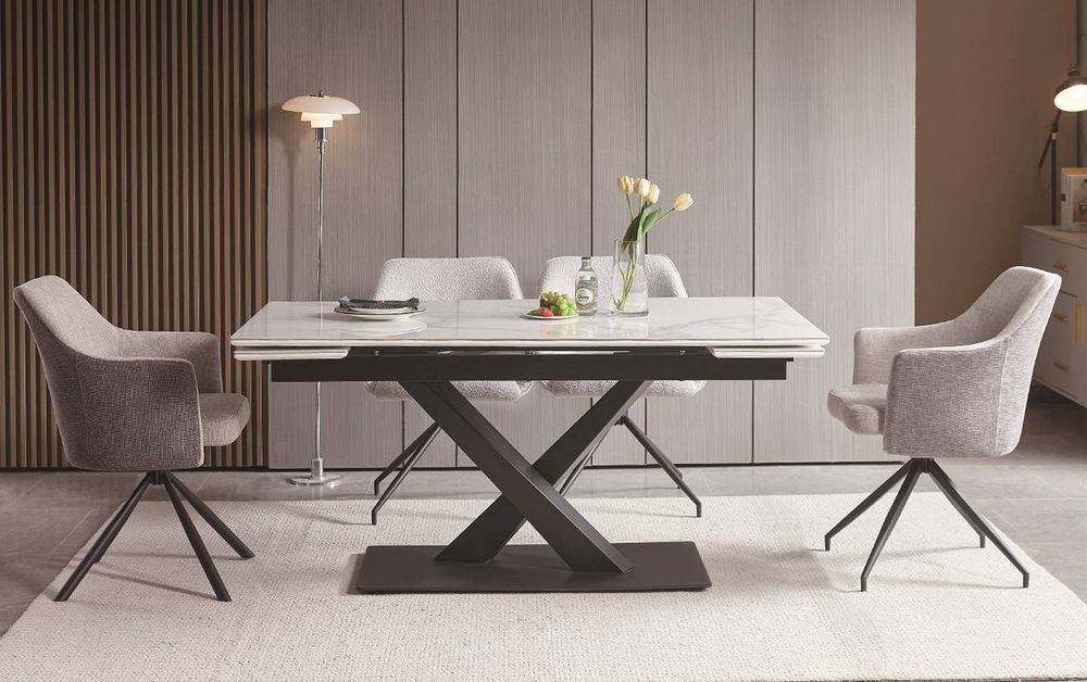 "Юпитер" стол интерьерный раздвижной обеденный из керамики, цвет белый глянцевый