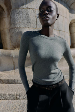 ZARA ВЯЗАНЫЙ СВИТЕР С ПУГОВИЦАМИ, СЕРЫЙ МЕЛАНЖ