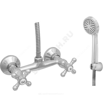 Смеситель для душа двуручный душевой шланг н/ж сталь, хромированная пластиковая лейка и кронштейн Стандарт ЦС-СМ 293/3-4 К Мет_Крест Центр Сантехники (Подольск) СМ508320
