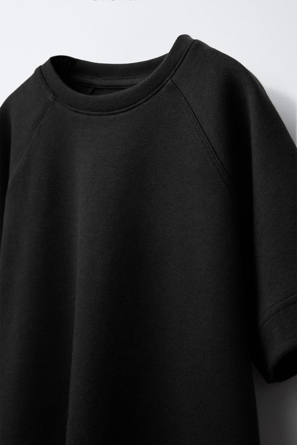 ZARA ОДНОТОННАЯ ФУТБОЛКА INTERLOCK, ЧЕРНЫЙ