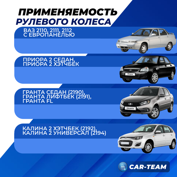 Руль анатомический "Барс GT" на Лада Приора, Гранта, Калина 2, 2110-12 с европанелью со ставками черный лак