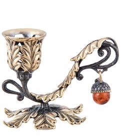 Народные промыслы AM-3986 Подсвечник «Дубовая веточка» (латунь, янтарь)