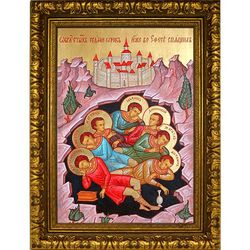 Семь  спящих отроков Эфесских. Икона на холсте.