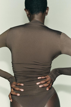 ZARA БОДИ ИЗ ПОЛИАМИДА С ДРАПИРОВКОЙ, ТЕМНЫЙ ХАКИ