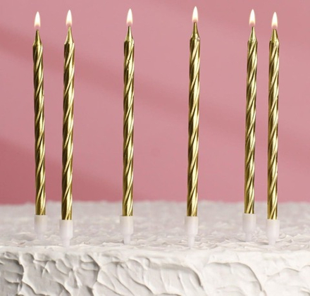 Набор свечей для торта, золотой металлик, 14 см 6 шт