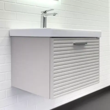 Тумба-умывальник Comforty Касабланка-60 серый шёлк с ручкой серый металлик с раковиной Moduo 60