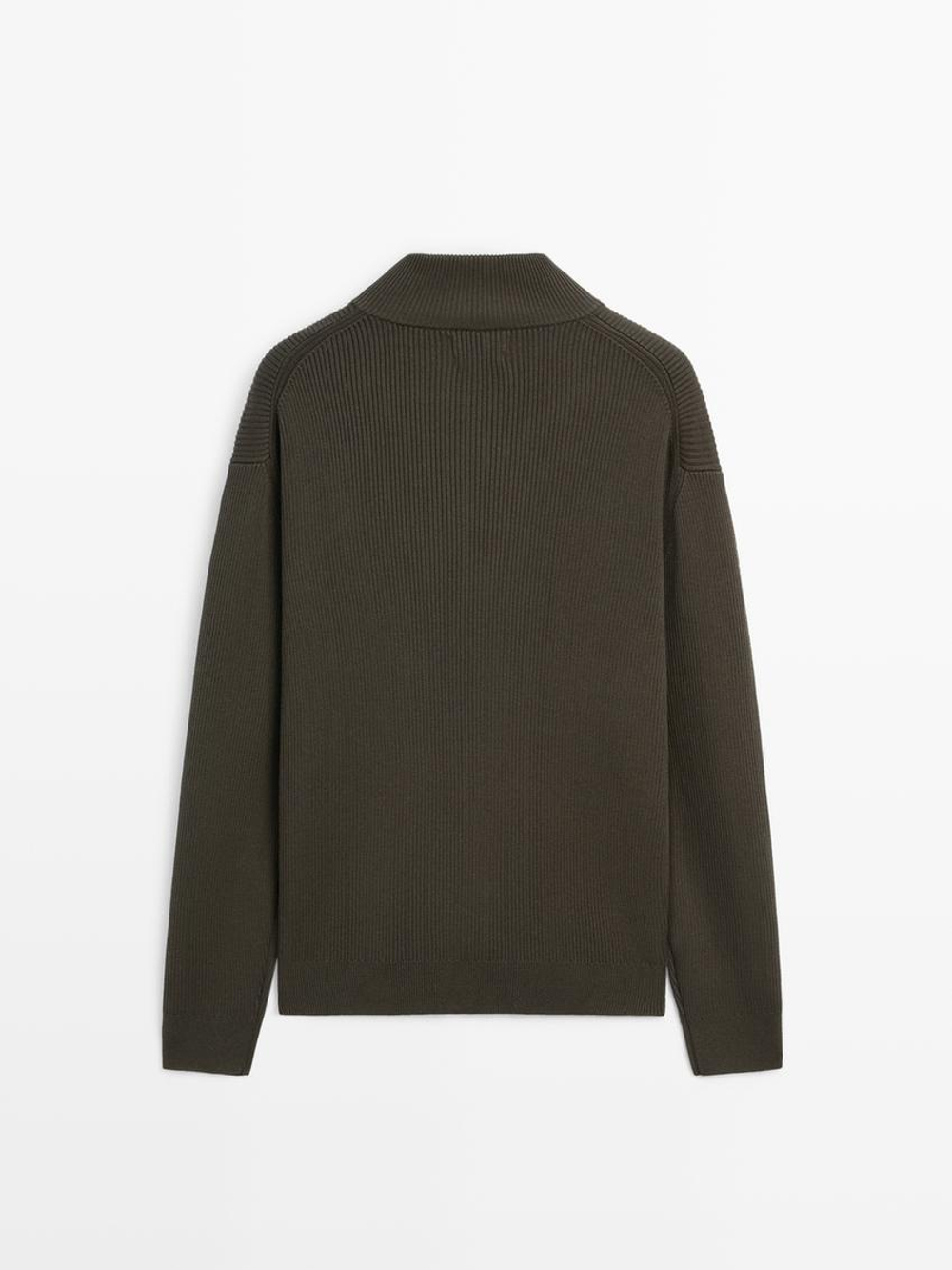 Massimo Dutti Кардиган из 100% хлопка с застежкой-молнией, серо-зеленый