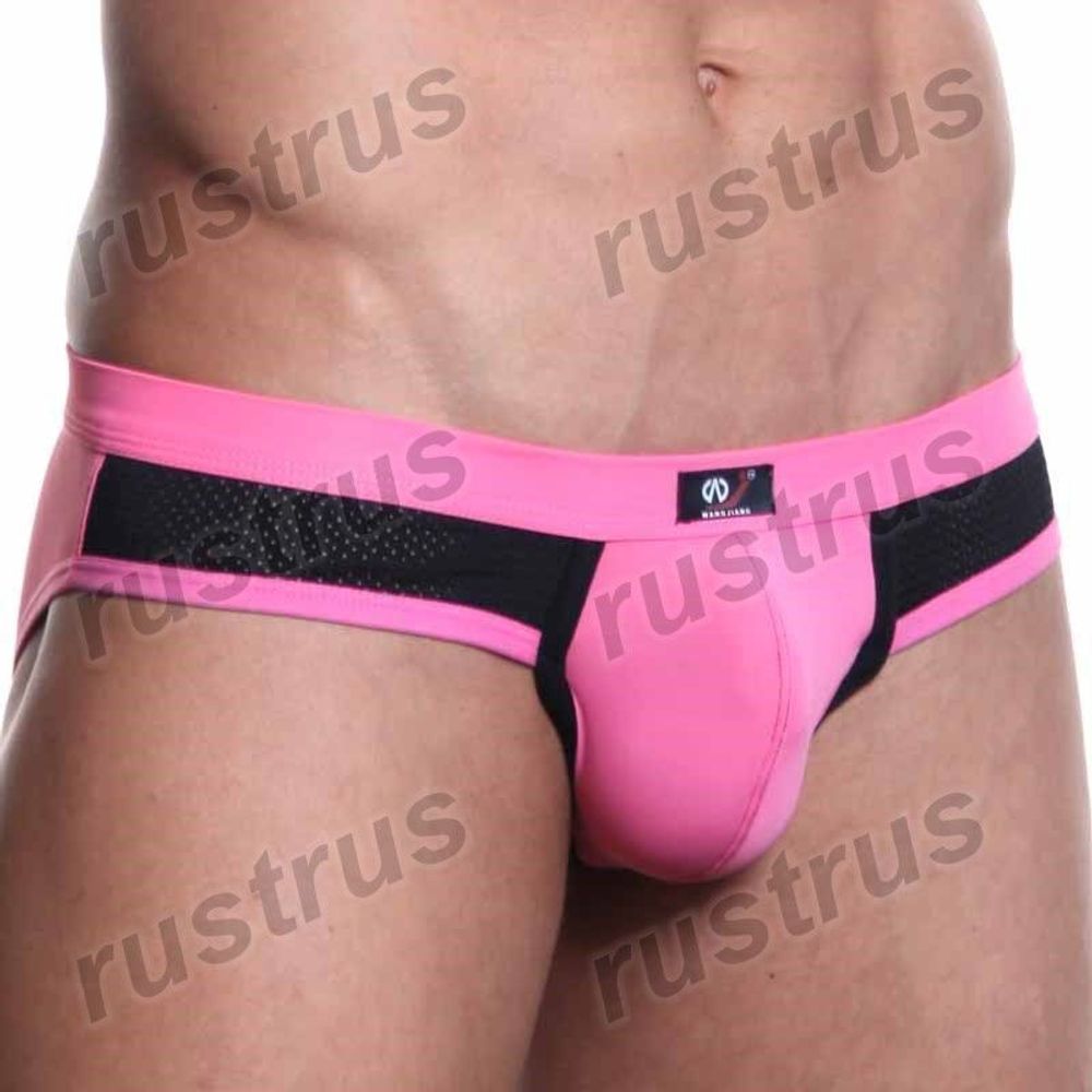 Мужские трусы брифы розовые с черными вставками WANGJIANG WG00035