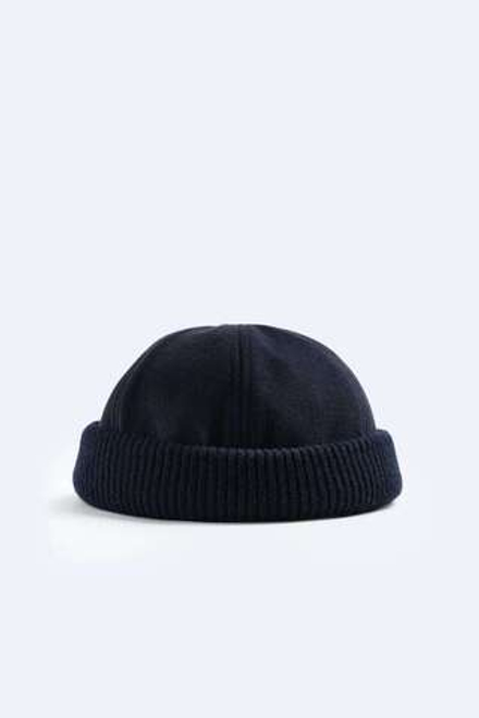 ZARA ФЛАНЕЛЕВАЯ ШАПКА-БИНИ С ДЕТАЛЯМИ В ТОН, МОРСКОЙ СИНИЙ