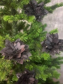 Набор новогодних цветов на ёлку 8шт черные (6934)