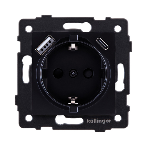 Розетка штепсельная SCHUKO 16A/250 В с USB A+C 20W, черный Kollinger REA-004BK для Aspekt, Eleganz, Reflex
