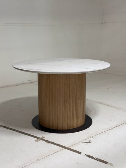 Стол MESA D120 цвет БЕЛЫЙ МРАМОР M326 / Каркас OAK