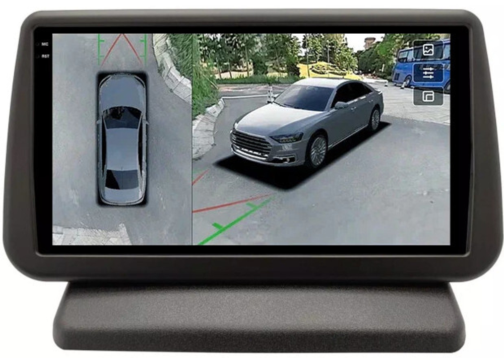 Магнитола для Nissan Note E11 2005-2013 (вместо верхнего бардачка) - FarCar BX9-360-9611 монитор 9.5" 2K QLED на Android 13, 6Гб+128Гб, CarPlay, 4G SIM-слот, 4 камеры в комплекте