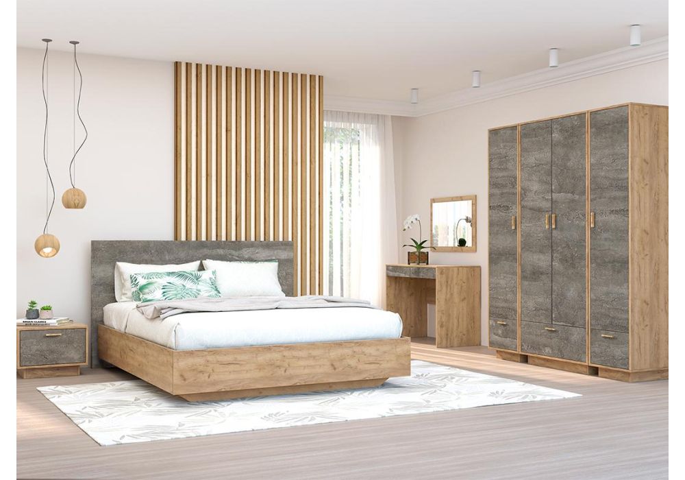 Шкаф Эго П-1 на подиуме дуб крафт золотой / камень темный