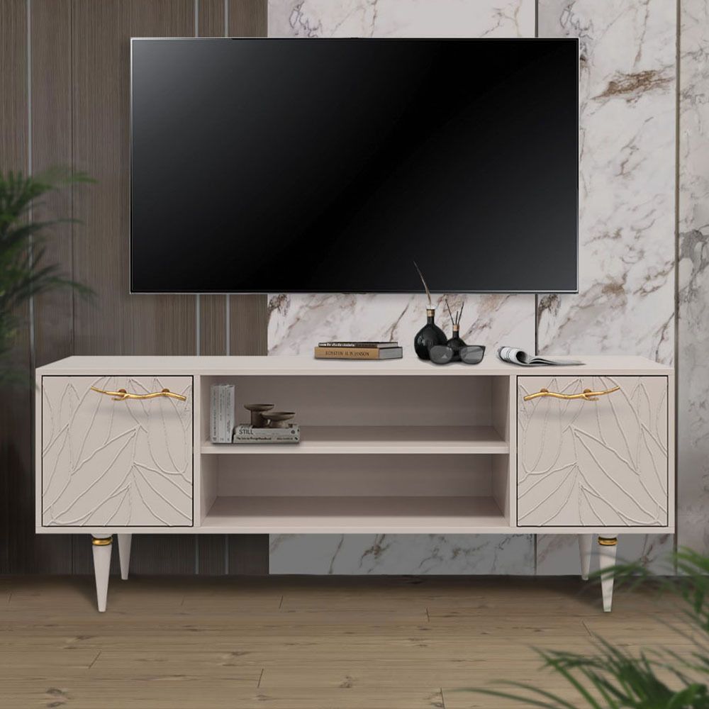 Тумба под ТВ Арт Колор leaves 155см Классик Голд Серый агат