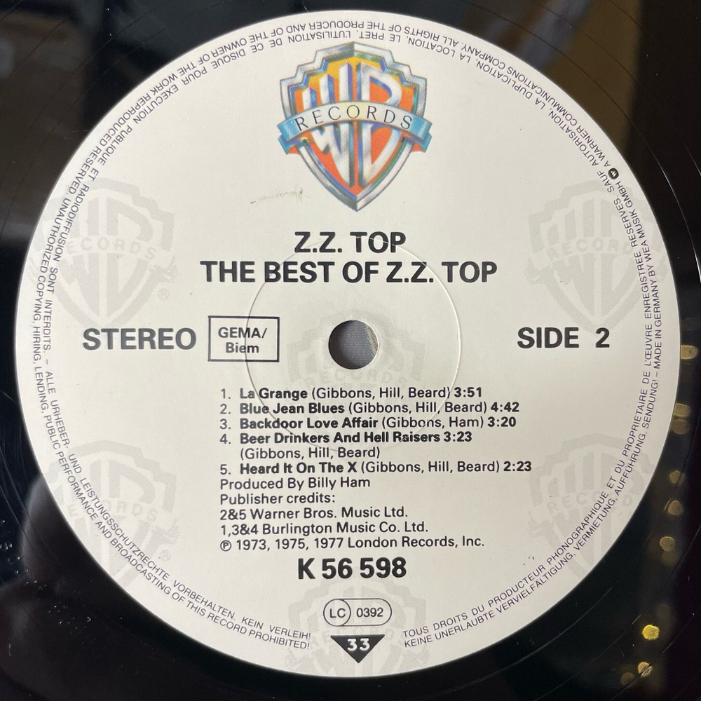 Винтажная виниловая пластинка LP The Best Of ZZ Top (Germany 1983)