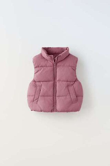 ZARA СТЕГАНЫЙ ЖИЛЕТ, ТЕМНО-РОЗОВЫЙ