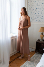 Платье-комбинация с разрезом для беременных и кормящих, Мокко