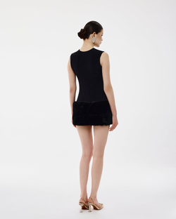 Платье мини с мехом черное