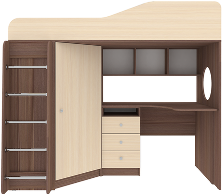 Кровать-чердак КарИВи Кадет 1 с металлической лестницей Бодего Темный  Дуб Молочный