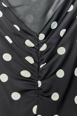 ZARA АТЛАСНОЕ ПЛАТЬЕ МИДИ В ГОРОШЕК, МОРСКОЙ ТЕМНО-СИНИЙ