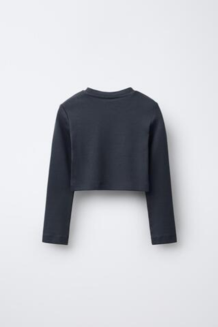 ZARA БАЗОВАЯ УКОРОЧЕННАЯ ФУТБОЛКА, СЕРО-СИНИЙ