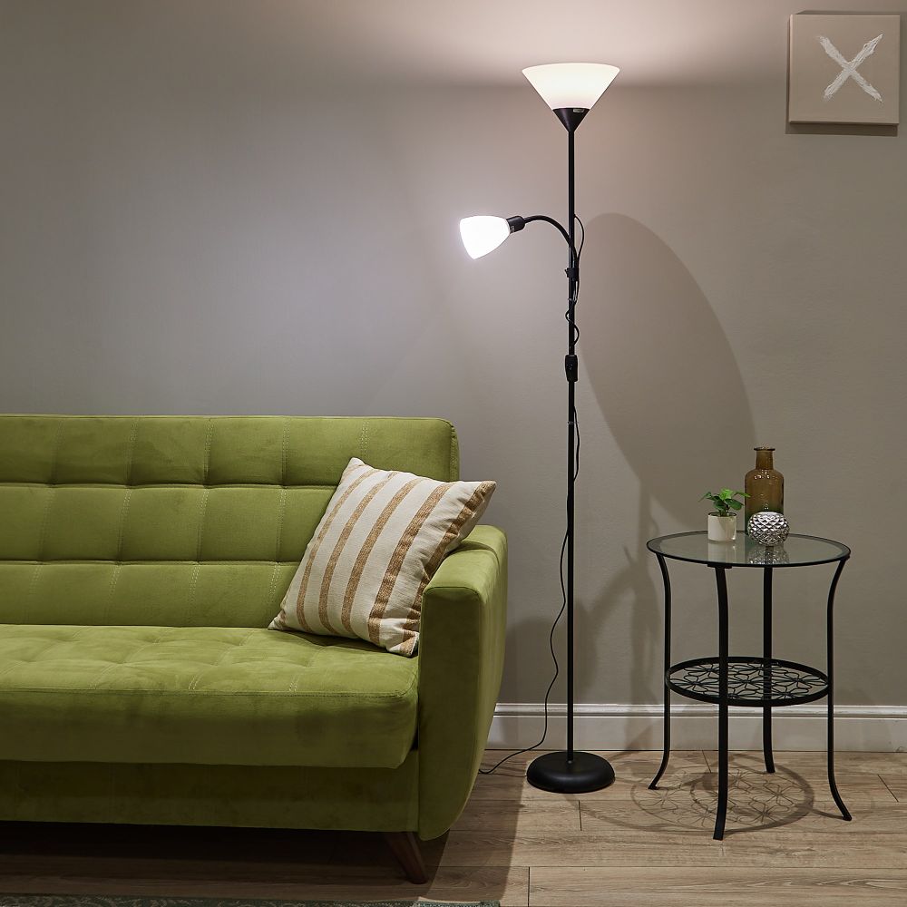 UML-T520 E27+E14 BLACK-WHITE Торшер напольный под лампу Е27 и Е14. 2х60W. Черный-Белый. ТМ Uniel