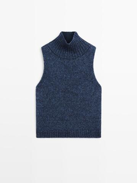 Massimo Dutti Трикотажный жилет с высоким воротником, синий