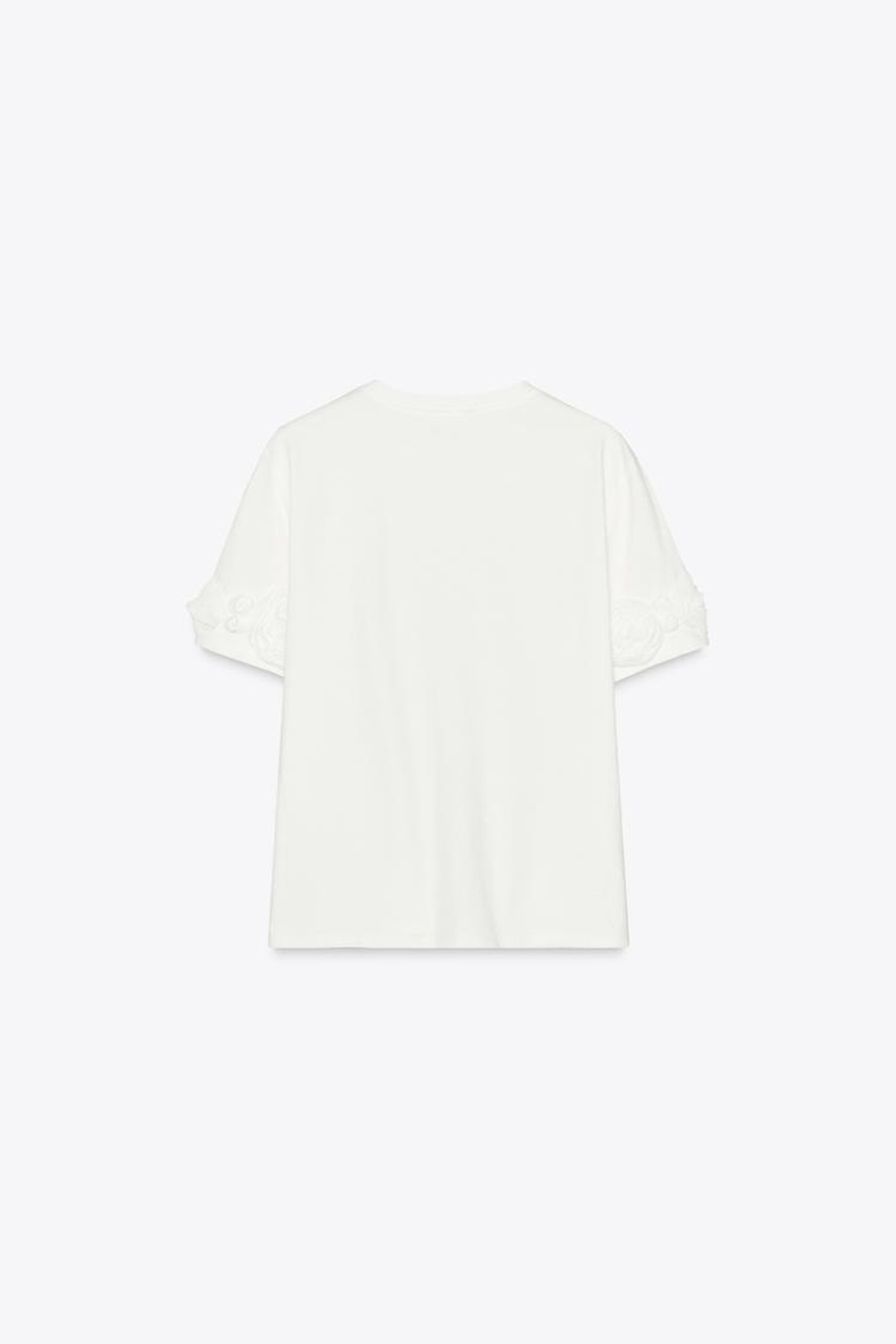 ZARA ФУТБОЛКА С ОБЪЕМНЫМИ ЦВЕТАМИ, БЕЛЫЙ