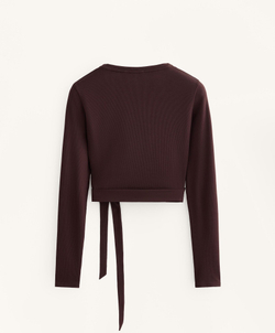 Oysho Топ с запахом из смесового хлопка в рубчик, шоколадный