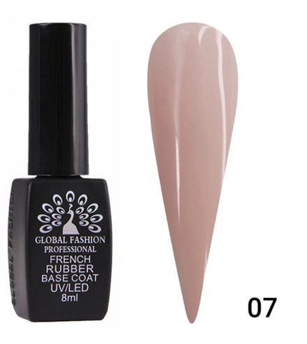 GLOBAL FASHION, КАУЧУКОВАЯ БАЗА ДЛЯ ГЕЛЬ-ЛАКА ФРЕНЧ (RUBBER BASE COAT FRENCH) 8 МЛ., 07