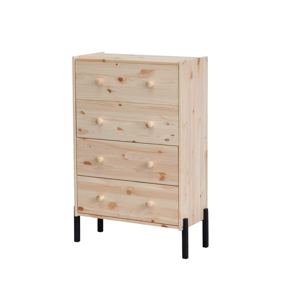 Комод 62х30х98, Раст, c 4 ящиками для одежды, в спальню, детскую, на металлических ножках, массив сосны в натуральной отделке, IKEA