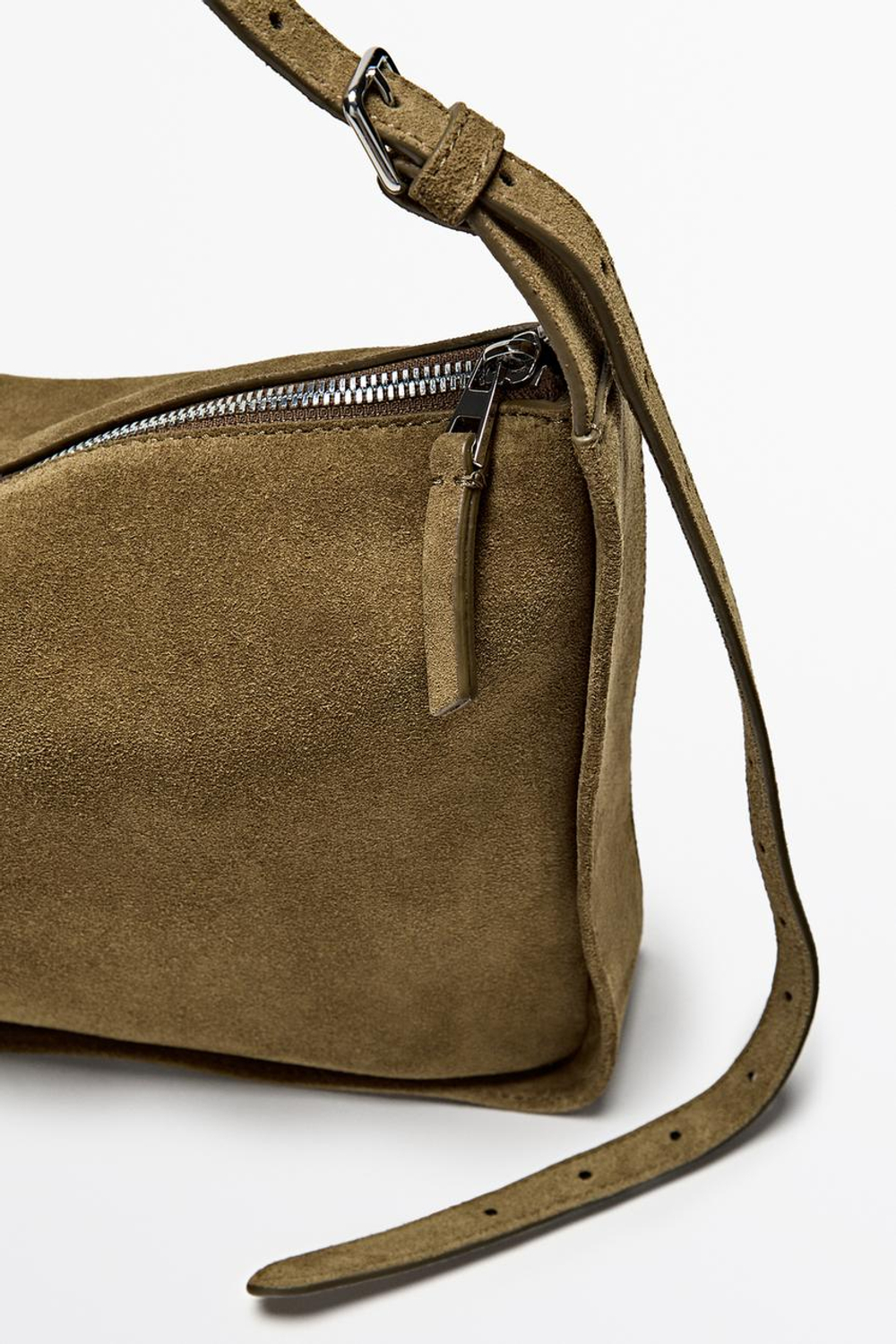 Massimo Dutti Сумка через плечо из натуральной замши, зеленый хаки