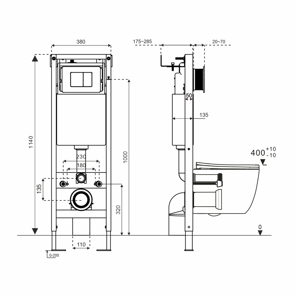 Система инсталляции WAVE без кнопки, МЕХАНИКА, 380 мм