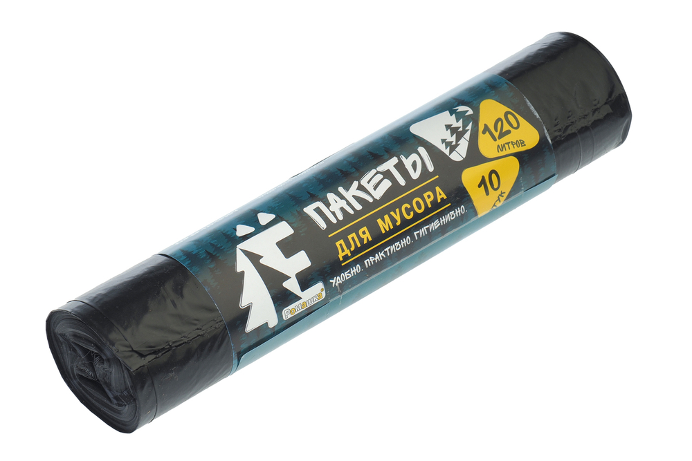 Мешки для мусора Ё-Ромашка 120л 10 шт/уп 25мкм 70смх110см черные вес рулона 260г вес мешка 26г ПВД дно плоское со швом без боковых фальцев Ромашка ЕЛР-ВР-120-10/35/Ч