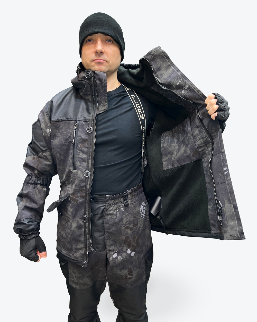 Костюм Горка 5 демисезонный "Черный Питон" с флисом, Пилигрим