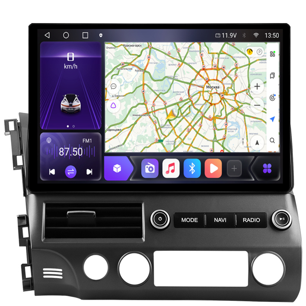 Магнитола Honda Civic 8 2005-2012 седан - Carmedia LUX-CIV8-12-F1301-S10 монитор 13" 2K QLED на Android 12, CarPlay, 4G SIM-слот