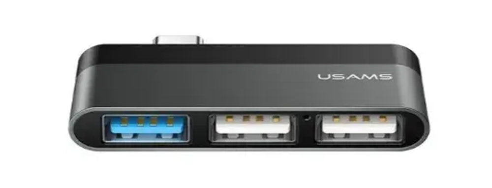 Адаптер USAMS US-SJ491Type-C Mini HUB на Type-C + USB 3.0 + Micro SD (Dark Grey)