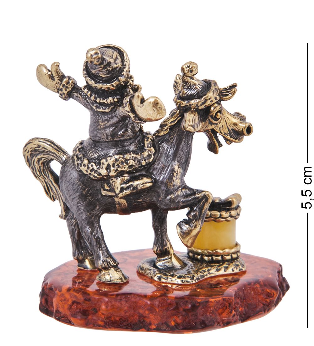 Народные промыслы AM-4213 Фигурка «Лошадь с дедулей» (латунь, янтарь)