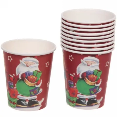 Стакан бумажный 0,2л в наборе 10 шт «Дед Мороз с Оленем»