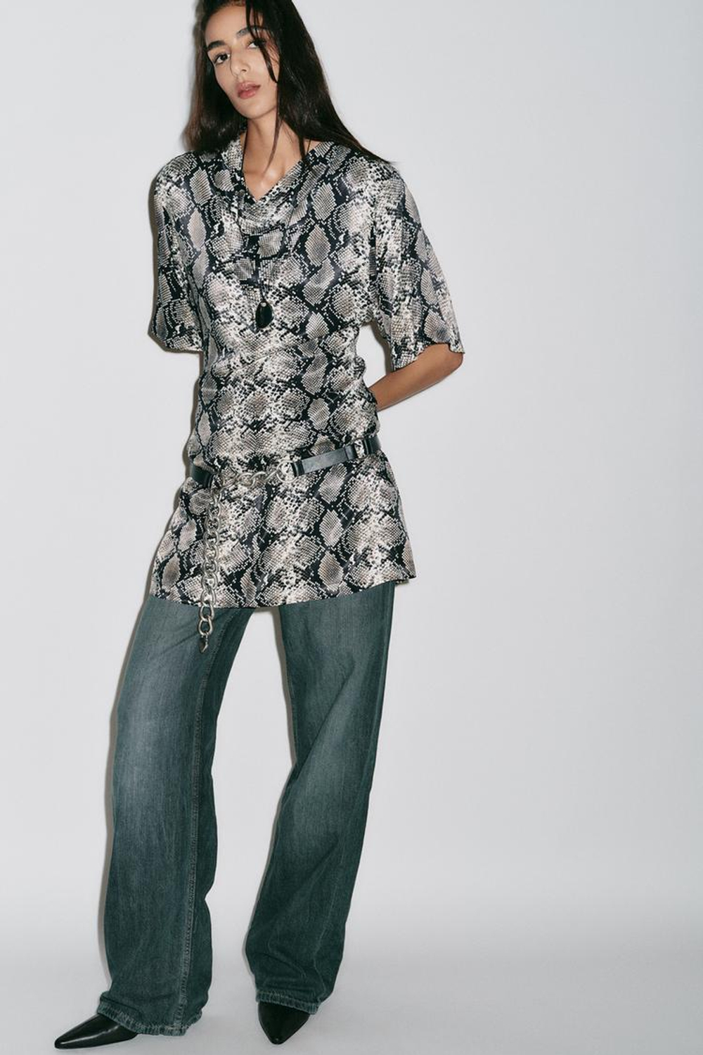 ZARA МИНИ-ПЛАТЬЕ С АНИМАЛИСТИЧЕСКИМ ПРИНТОМ, ЗМЕИНЫЙ ПРИНТ