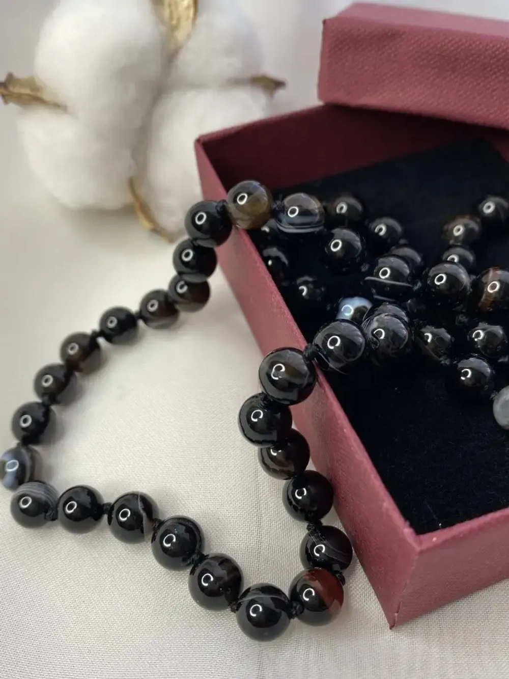 Бусы из натурального чёрного агата колье ожерелье