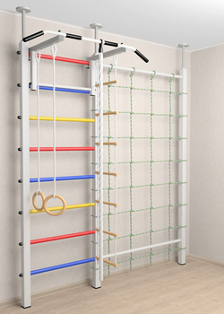 Шведская стенка Sv Sport враспор (Турник стандарт/Канат/Kольца/Лестница/Канатный лаз/Сетка)